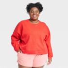 Women's Plus Size Cotton Fleece Crewneck Cropped Sweatshirt - All In Motion Vibrant Red