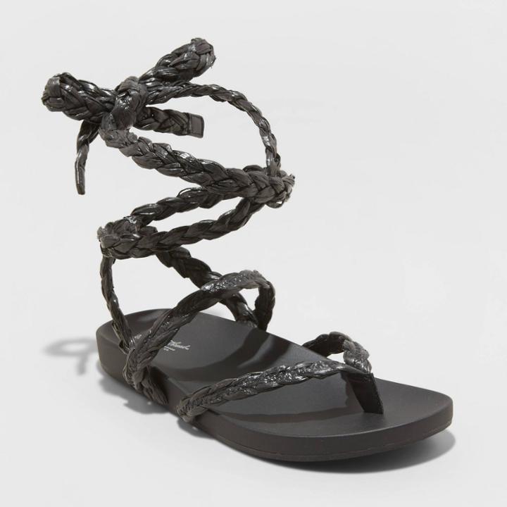 Women's Ria Raffia Lace-up Sandals - Universal Thread Black