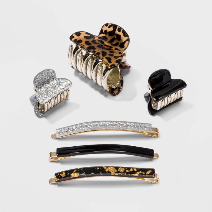 Girls' 6pk Leopard Claw And Bobbie Hair Pins - Art Class