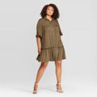 Women's Plus Size Short Sleeve Collared Mini A Line Dress - Who What Wear Green