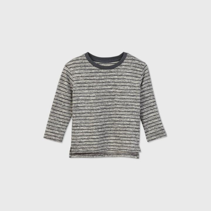 Toddler Boys' Striped Sweater Knit Long Sleeve T-shirt - Cat & Jack Charcoal Heather