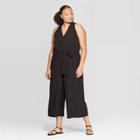 Women's Plus Size Sleeveless V-neck Faux Halter Tie Jumpsuit - Prologue Black