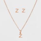 Sterling Silver Initial Z Earrings And Necklace Set - A New Day Rose Gold, Girl's, Rose Gold - Z
