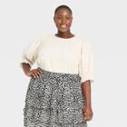 Women's Plus Size Puff Elbow Sleeve Blouse - Who What Wear Cream