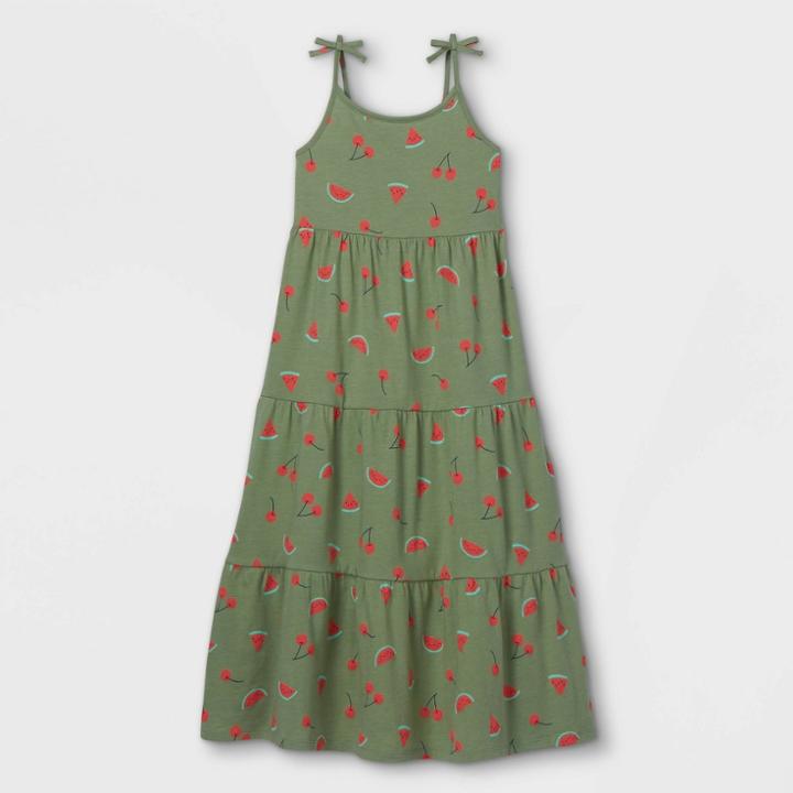 Girls' Printed Knit Sleeveless Maxi Dress - Cat & Jack Army Green