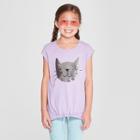 Girls' Cap Sleeve Flip Sequins Cat Tie Front Top - Cat & Jack