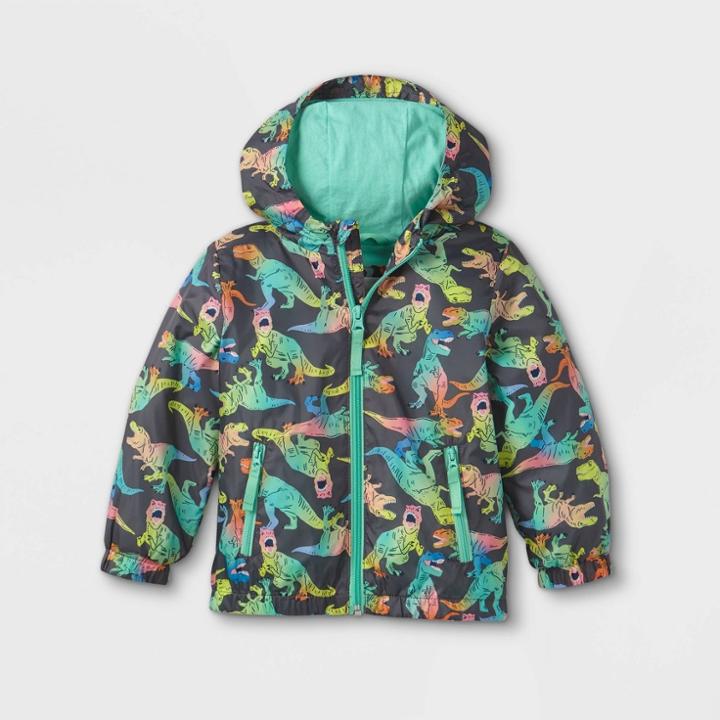 Toddler Boys' Dino Print Windbreaker Jacket - Cat & Jack 12m, Black/green