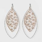 Multi Plated Filigree Drop Earrings - A New Day , Gold/pink/silver