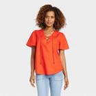 Women's Short Sleeve Lace-up Top - Knox Rose Coral Orange