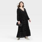 Women's Plus Size Balloon Long Sleeve Velour Dress - Knox Rose Black Floral