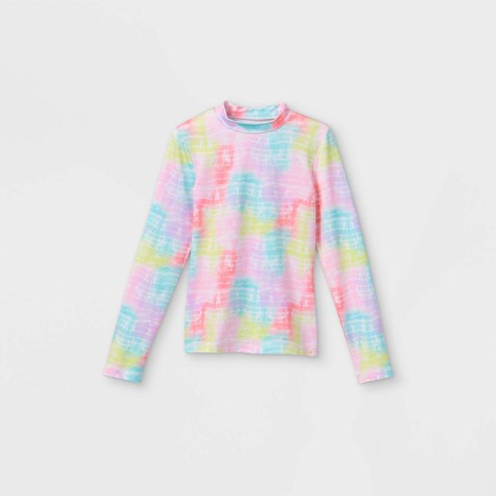 Girls' Tie-dye Long Sleeve Rash Guard Swim Shirt - Cat & Jack White