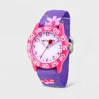 Girls' Red Balloon Plastic Time Teacher Hook And Loop Strap Watch - Purple, Purple/red