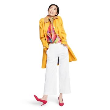 Women's Long Sleeve Collared Front Button-down Coat - Isaac Mizrahi For Target Yellow/tan M, Women's, Size: Medium, Yellow Brown