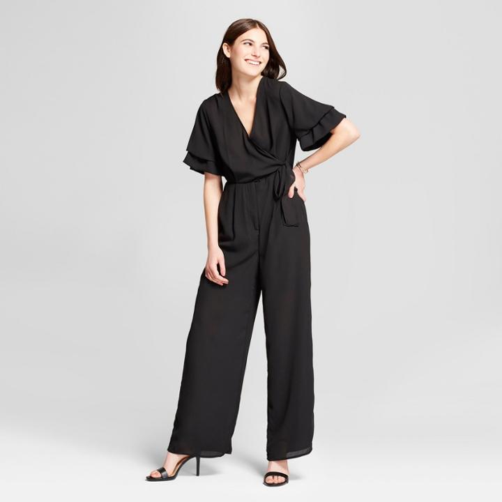 Eclair Women's Ruffle Sleeve Wrap Tie Jumpsuit - Clair Black