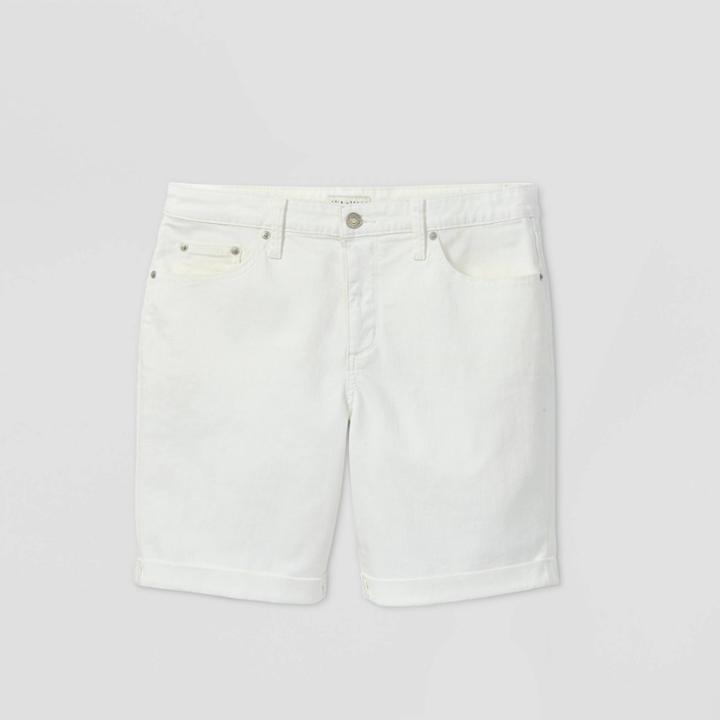Women's Plus Size Mid-rise Bermuda Jean Shorts - Ava & Viv White