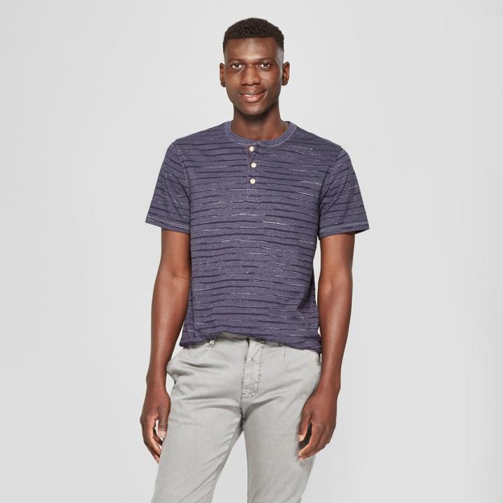 Target Men's Striped Standard Fit Short Sleeve Henley - Goodfellow & Co Federal Blue