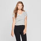 Women's Striped Short Sleeve Fitted V-neck T-shirt - A New Day White/black Xl, Black White