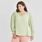 Women's Plus Size Long Sleeve Blouse - A New Day Green