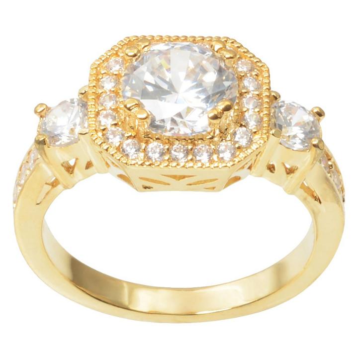 2 7/8 Ct. T.w. Journee Collection Round Cut Cz Basket Set Engagement Ring In Brass - Gold