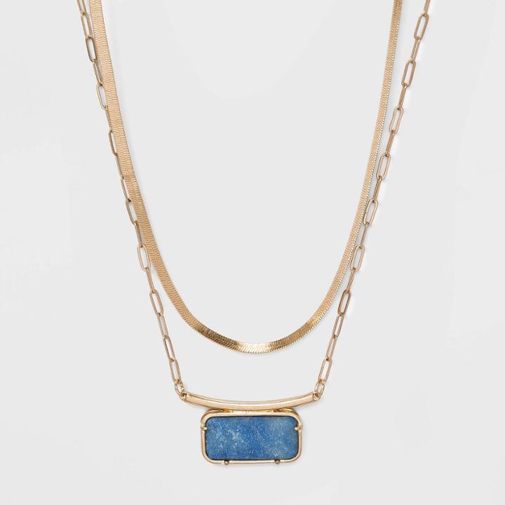 Semi-precious Blue Aventurine Chain Necklace - Universal Thread Dark Blue