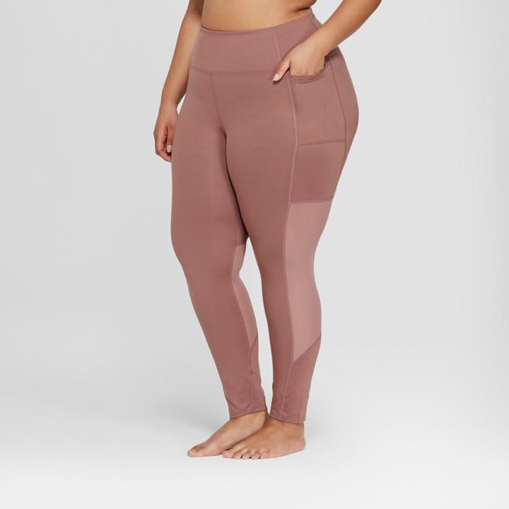 Women's Plus Size Comfort 7/8 Mesh Panel High-waisted Leggings - Joylab Faded Rose 3x, Faded Rose Pink