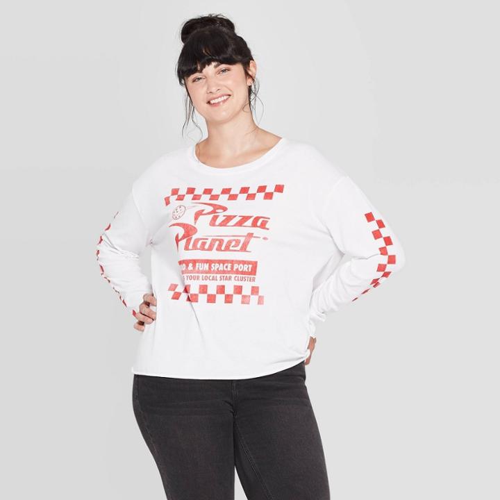 Women's Disney Pixar Pizza Planet Long Sleeve Plus Size T-shirt (juniors') - White