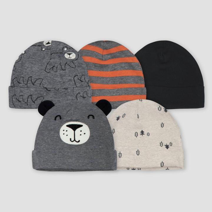 Gerber Baby Boys' 5pk Bear Caps - Gray/light Brown