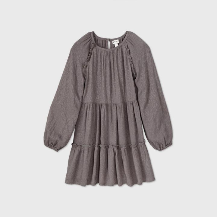 Girls' Leopard Print Ruffle Dress - Art Class Gray