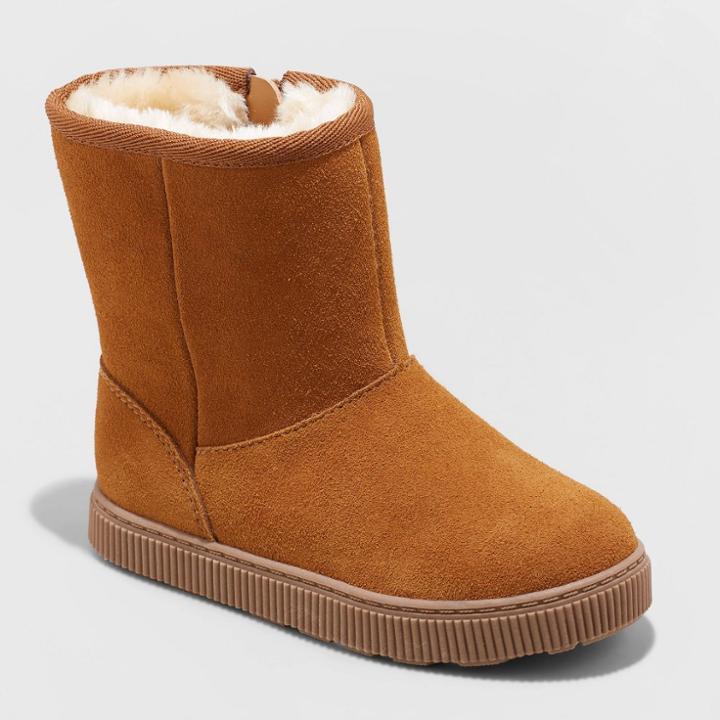 Toddler Girls' Cassidy Zipper Slip-on Shearling Style Winter Boots - Cat & Jack Cognac