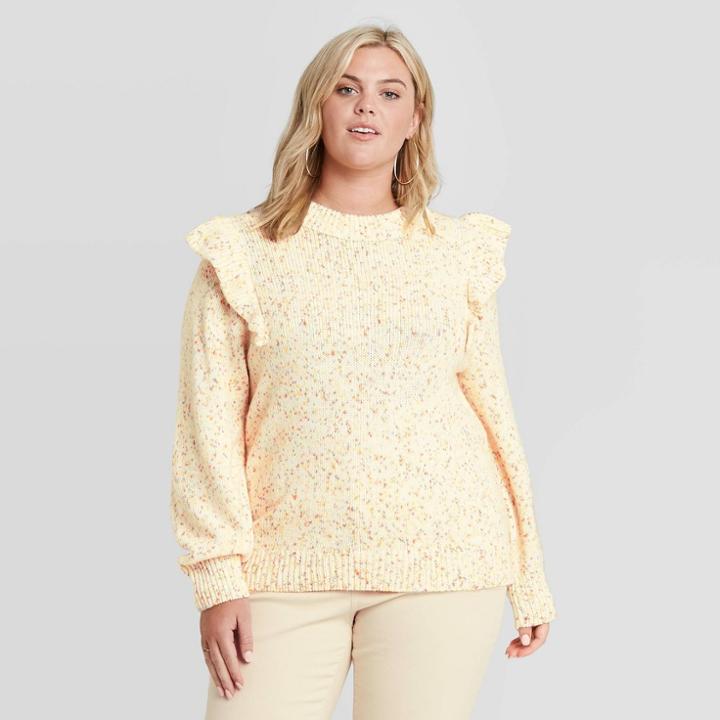 Women's Plus Size Crewneck Pullover Sweater - Universal Thread Cream