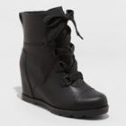 Women's Katherine Lace Up Wedge Fashion Boots - Universal Thread Black