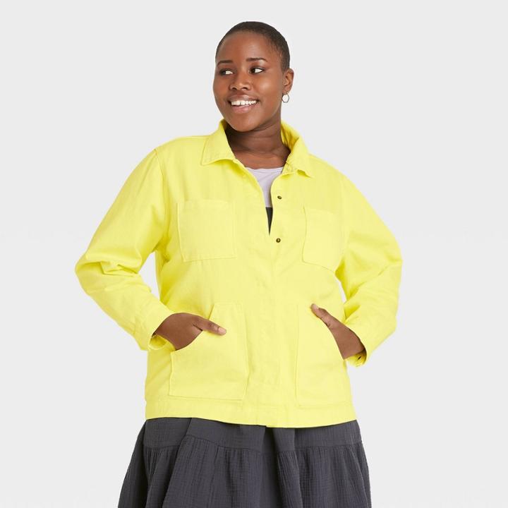 Women's Plus Size Long Sleeve Chore Jacket - Universal Thread Yellow