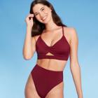 Women's Cinch Trim Cut Out Detail Bikini Top - Shade & Shore Deep Cranberry