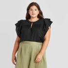 Women's Plus Size Short Sleeve Eyelet Top - A New Day Black