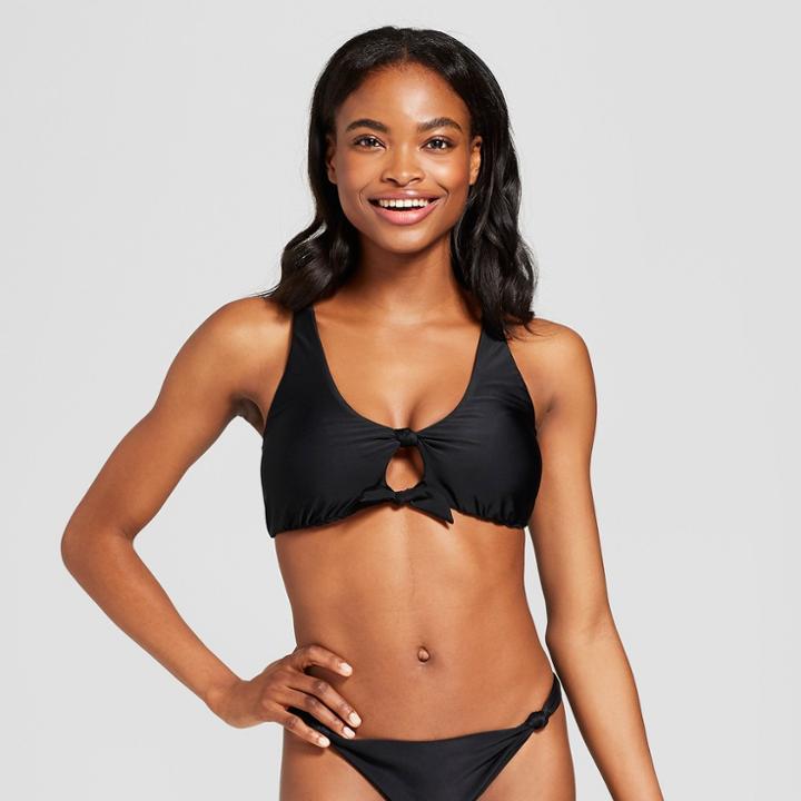 Vanilla Beach Women's Knot Front Bralette Bikini Top - Black D/dd Cup