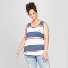 Junk Food Women's Plus Size Striped Atari Ringer Graphic Tank Top - Blue