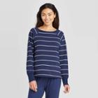 Women's Striped Beautifully Soft Fleece Lounge Sweatshirt - Stars Above Navy Xs, Women's, Blue