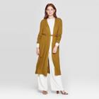 Women's Long Sleeve Open Neck Belted Duster Cardigan - A New Day Green L, Women's,