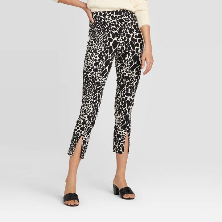 Women's Leopard Print Mid-rise Pull-on Split Front Skinny Pants - Who What Wear White