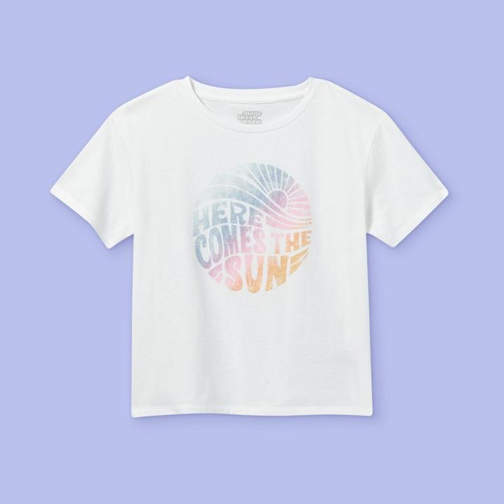 Girls' 'here Comes The Sun' Short Sleeve Graphic T-shirt - More Than Magic White