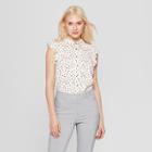 Women's Polka Dot Ruffle Sleeve V- Neck Blouse - A New Day Cream