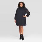Women's Plus Size Long Sleeve High Neck Midi Dress - Ava & Viv Black 2x, Women's,