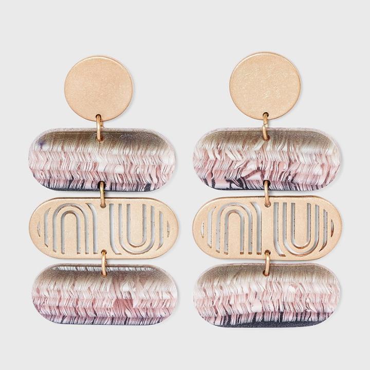 Mixed Solid And Cutout Soft Rectangle Charm Drop Earrings - Universal Thread Black