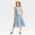 The Nines By Hatch Flutter Short Sleeve Maternity Dress Blue Plaid