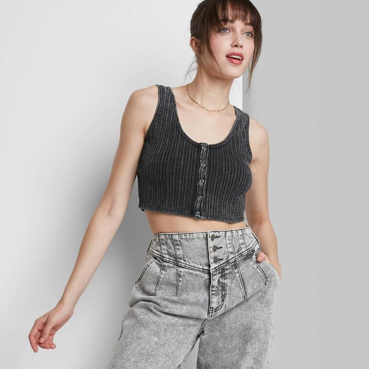 Women's Button-front Knit Tiny Tank Top - Wild Fable Black