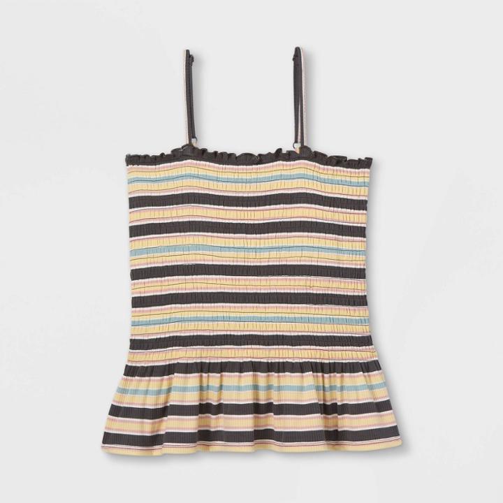 Girls' Smocked Peplum Cami Tank Top - Art Class Black