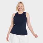 Women's Plus Size Slim Fit Rib Tank Top - A New Day Navy
