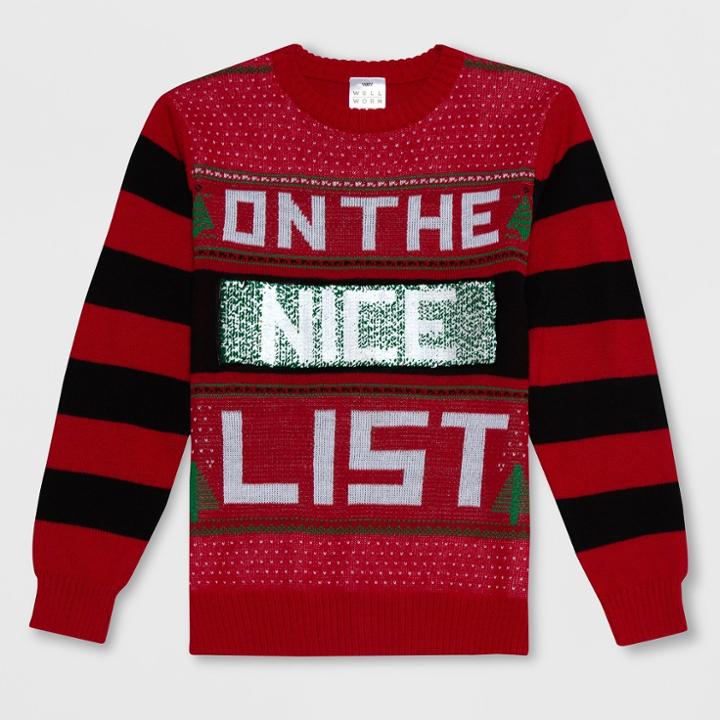 Well Worn Boys' Flip Sequins Ugly Christmas Sweater - Red