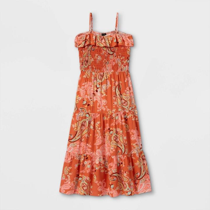 Girls' Ruffle Smocked Maxi Sleeveless Dress - Art Class Orange