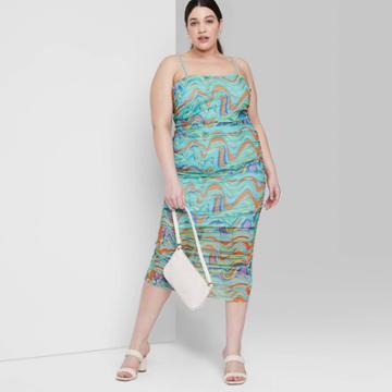 Women's Plus Size Sleeveless Ruched Mesh Dress - Wild Fable Aqua Blue Wave